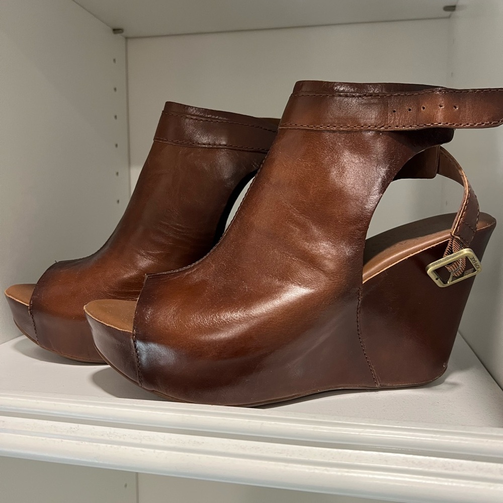 Kork-Ease Brown Leather Wedge Sandals